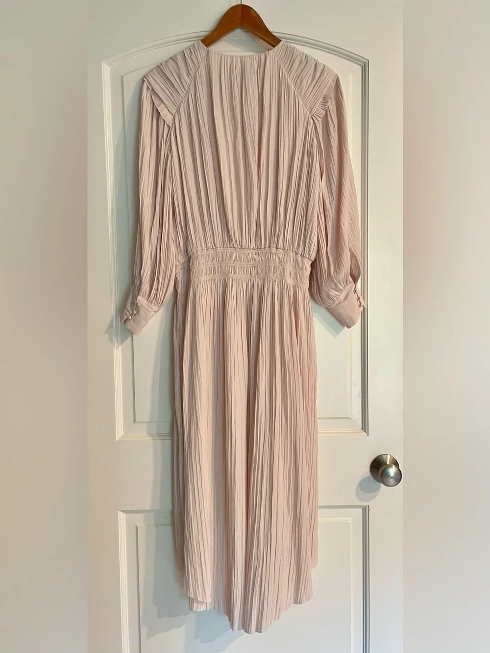 Joie Blush Solid Pleated Smocked Long-Sleeve Midi Dress - Picture 3 of 12